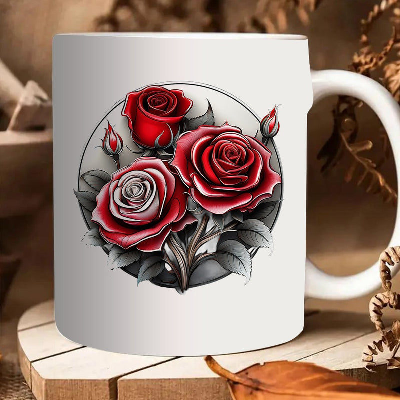Tailorly White Ceramic 11 oz Mug - red roses
