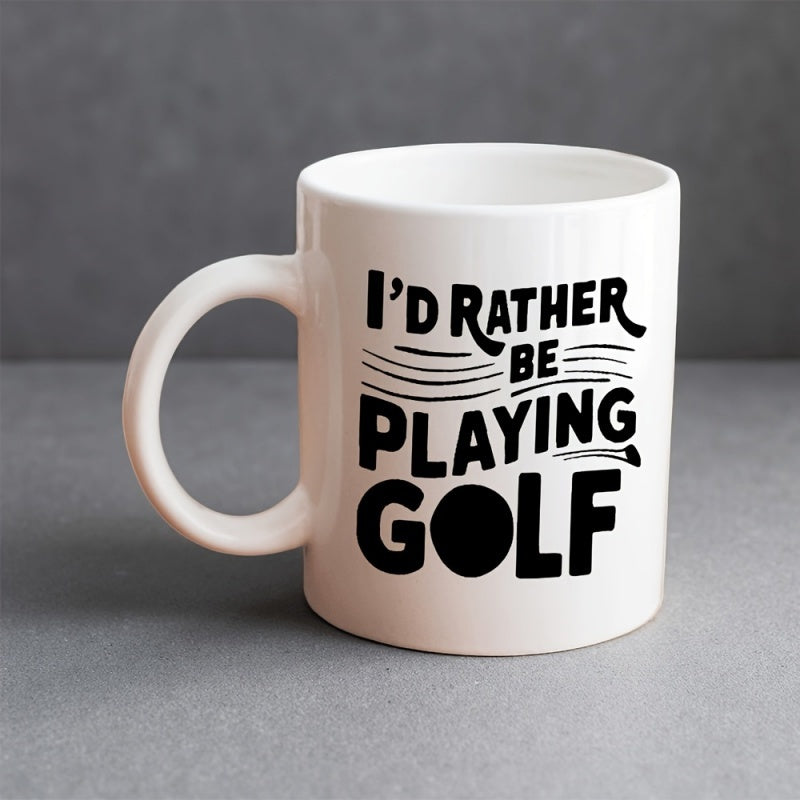 Tailorly White Ceramic 11 oz Mug - golf playing text