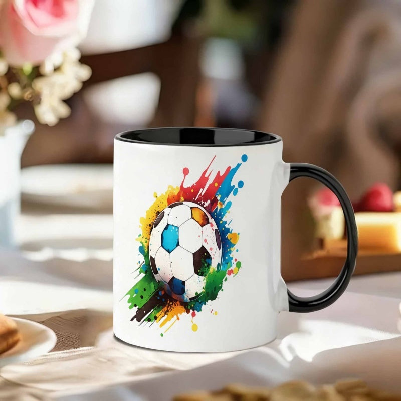 Tailorly Black Accent 11 oz Mug - one ceramic cup suitable for daily use christmas birthdays and anniversaries this 11oz mug features soccer with
