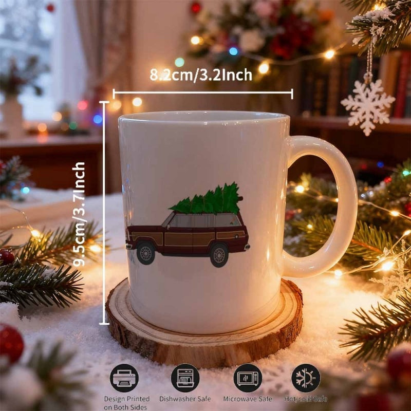 Tailorly White Ceramic 11 oz Mug - car with christmas roof