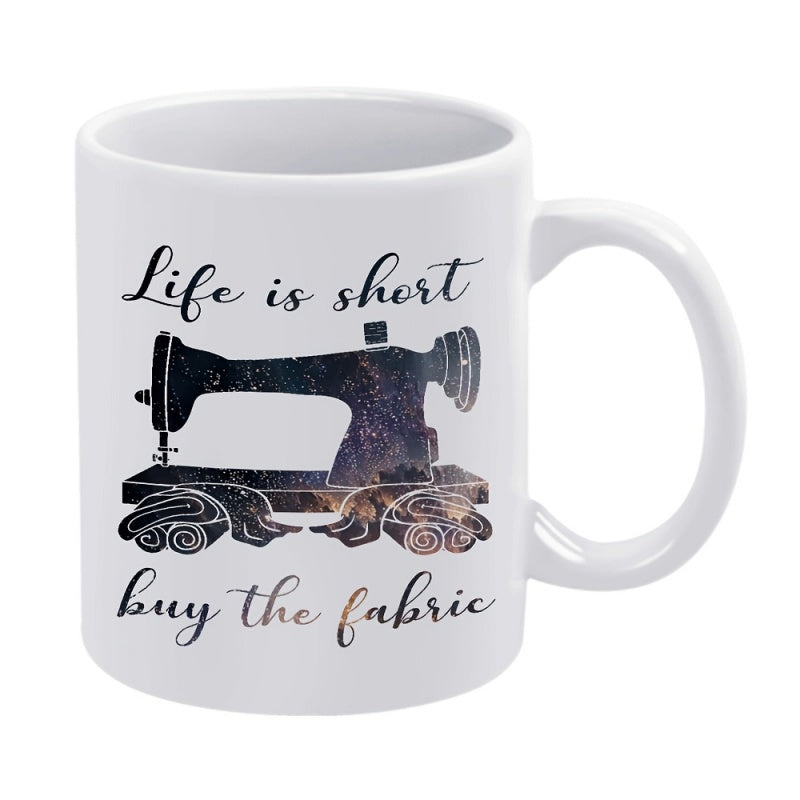 Tailorly White Ceramic 11 oz Mug - a sewing machine