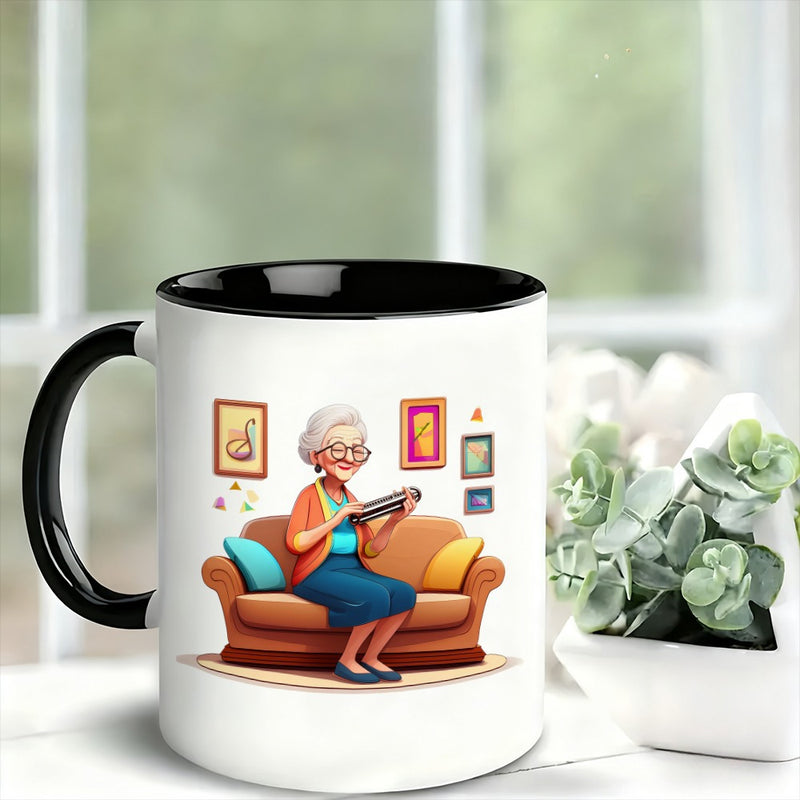 Tailorly Black Accent 11 oz Mug - a single ceramic coffee mug featuring an elegant vintage ideal for daily use at home or it a thoughtful gift for