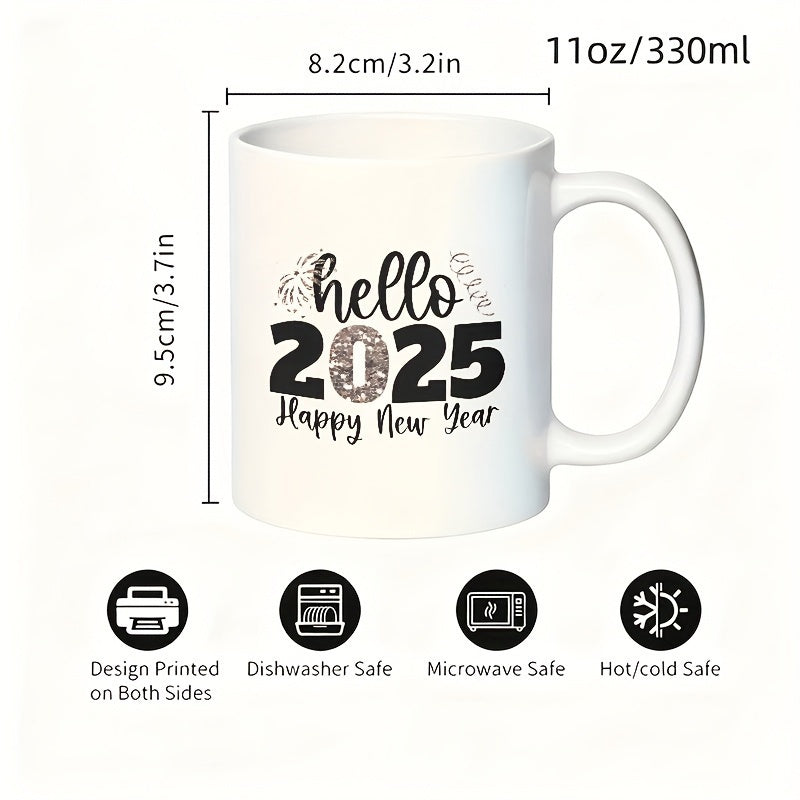 Tailorly White Ceramic 11 oz Mug - hello 2025