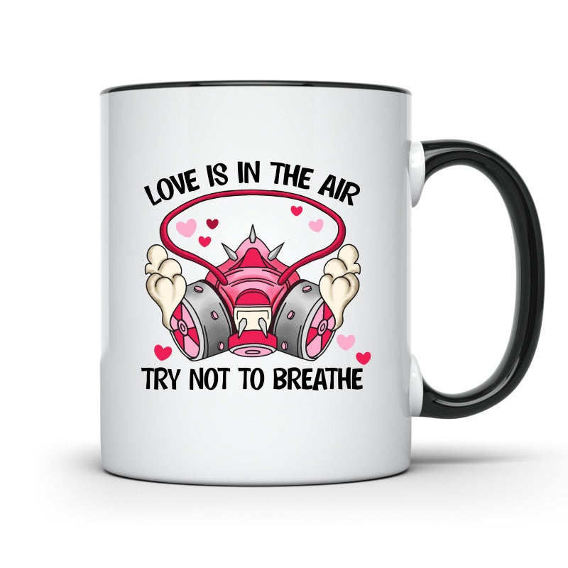 Tailorly Black Accent 11 oz Mug - funny text "try not to breathe"