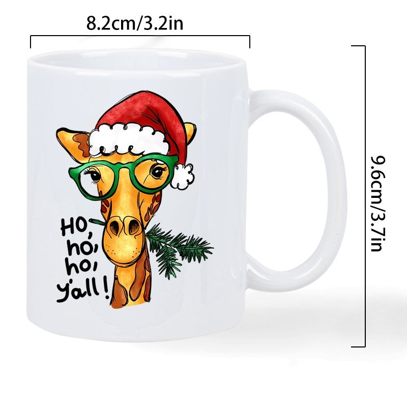 Tailorly White Ceramic 11 oz Mug - festive giraffe