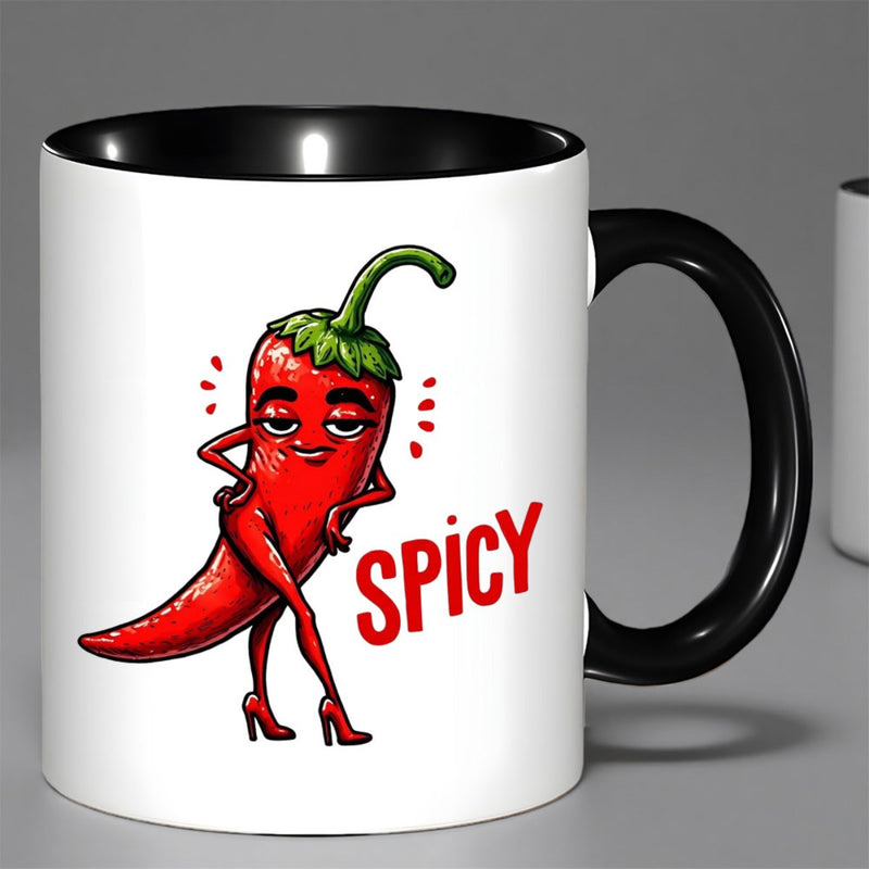 Tailorly Black Accent 11 oz Mug - red pepper illustration