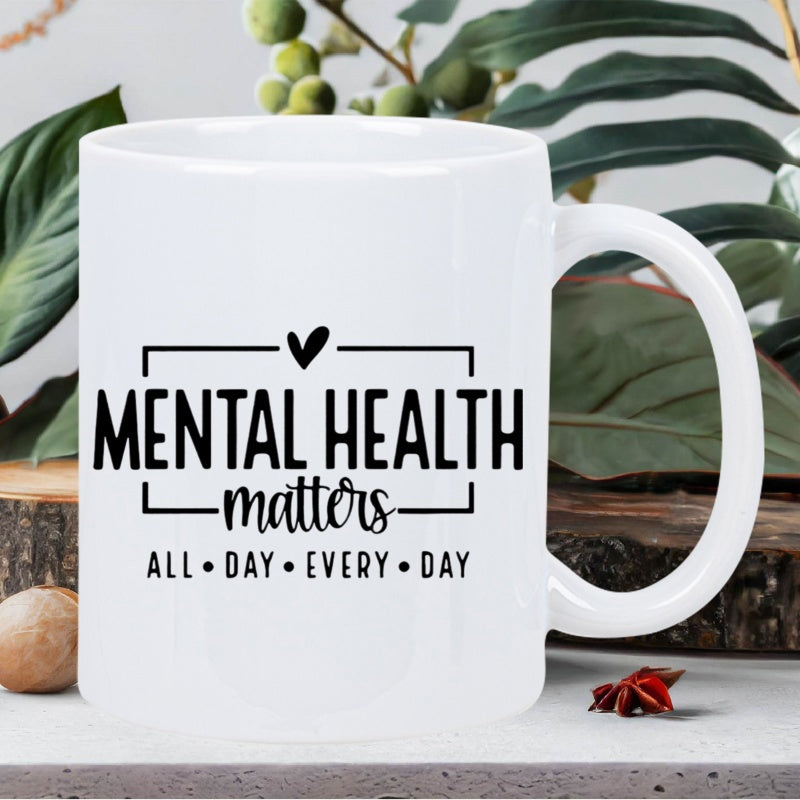 Tailorly White Ceramic 11 oz Mug - black lettering with daily positivity reminder