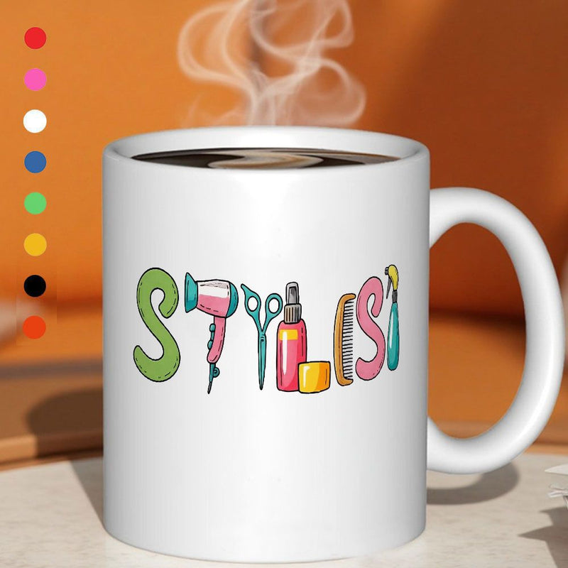 Tailorly White Ceramic 11 oz Mug - colorful hand drawn illustrations