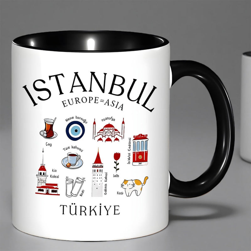 Tailorly Black Accent 11 oz Mug - istanbul themed symbols such as tea coffee eyes