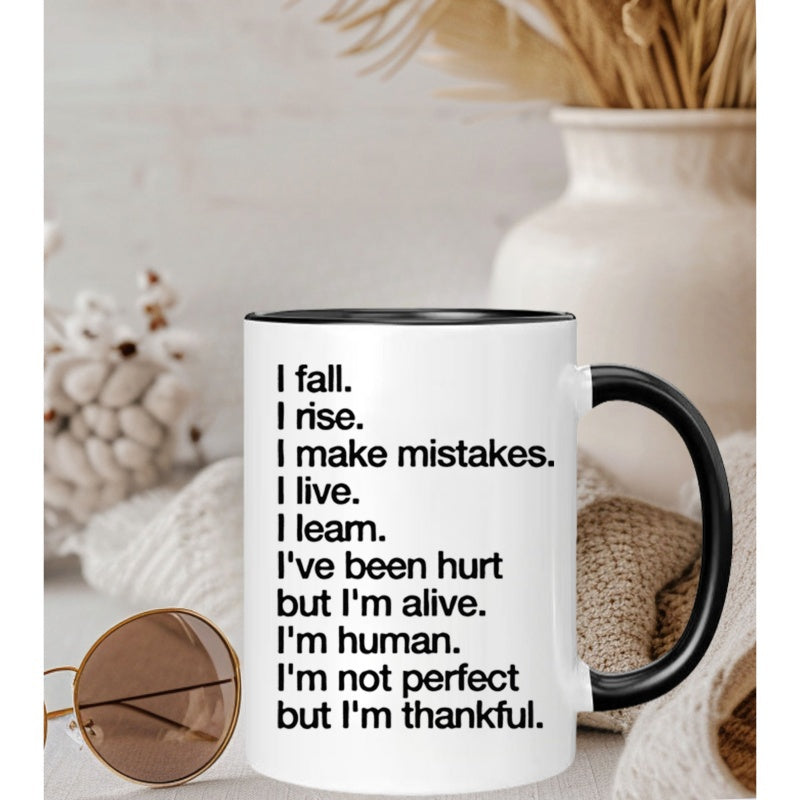 Tailorly Black Accent 11 oz Mug - positive affirmations quotes i fall i i i live