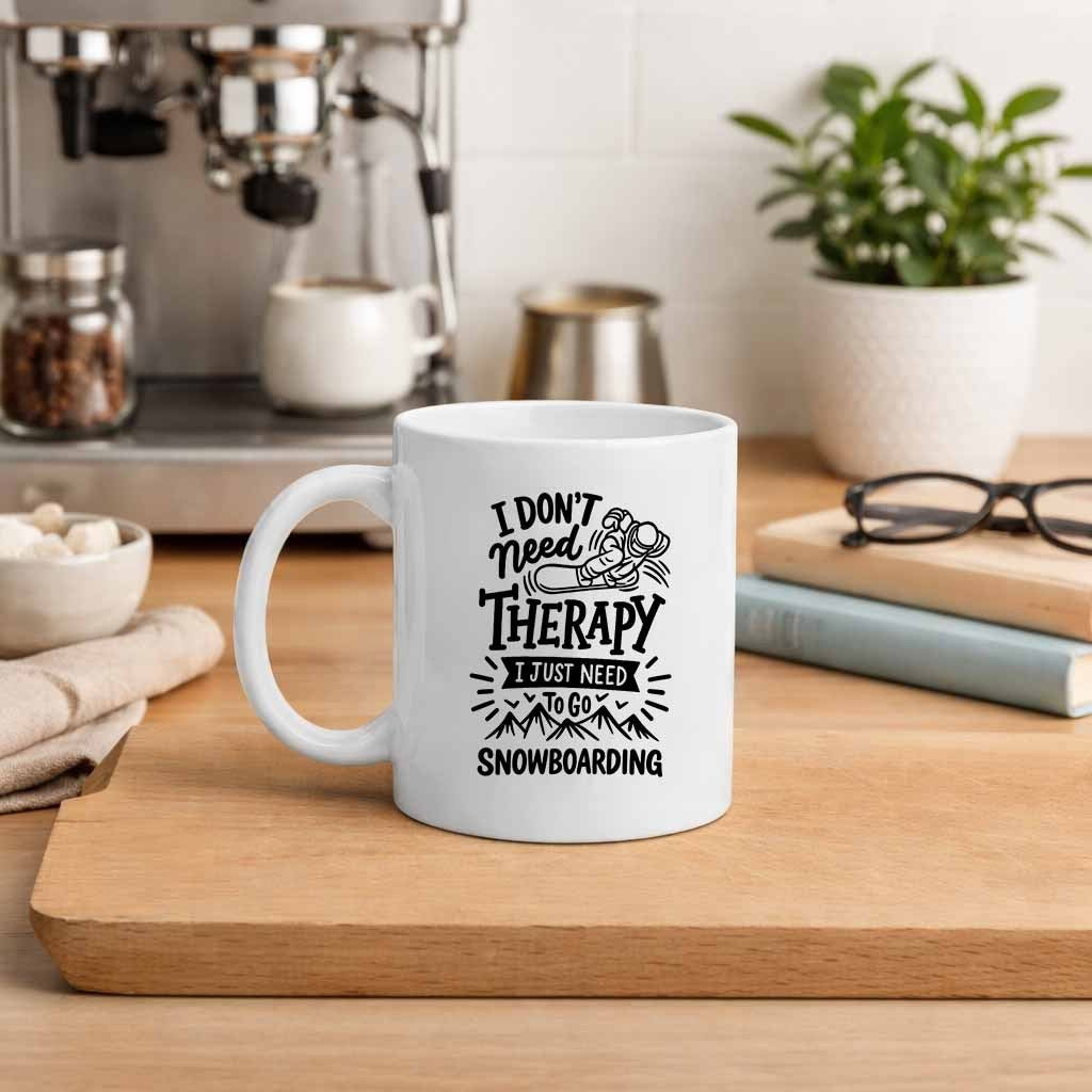 Tailorly White Ceramic 11 oz Mug - snowboarding theme