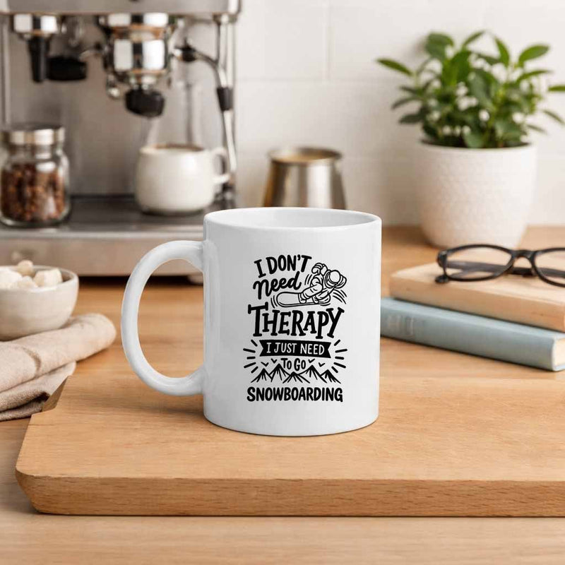 Tailorly White Ceramic 11 oz Mug - snowboarding theme