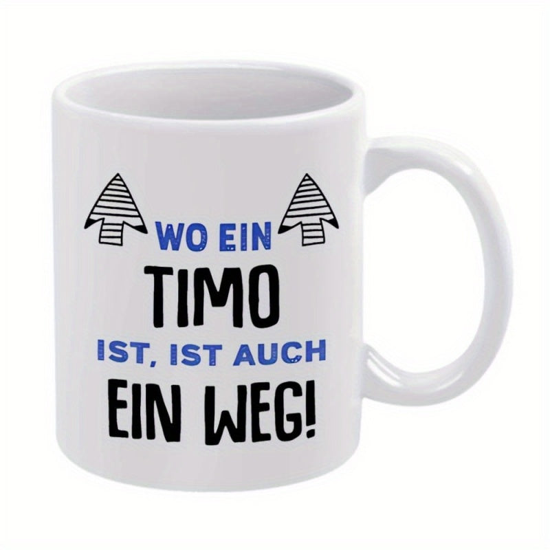 Tailorly White Ceramic 11 oz Mug - text arrows coffee holiday beverages christmas new year present