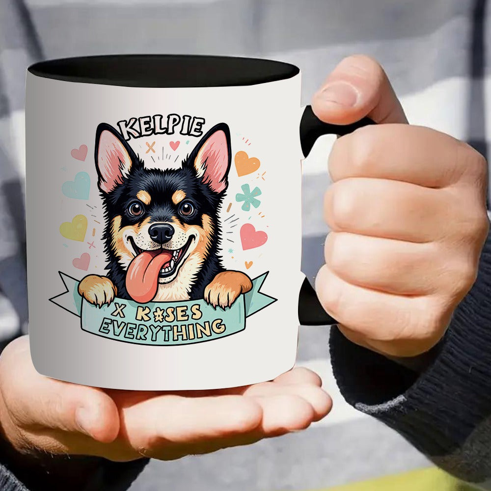 Tailorly Black Accent 11 oz Mug - a single coffee mug showcasing an adorable complete with a and heart ideal for everyday use at home or or