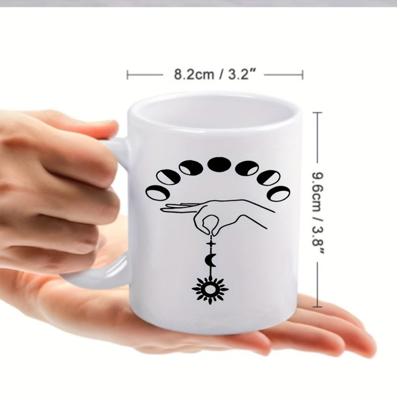 Tailorly White Ceramic 11 oz Mug - hand sun moon design