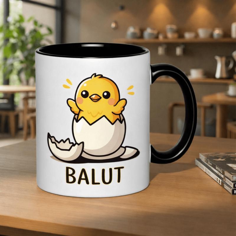 Tailorly Black Accent 11 oz Mug - funny hatching balut cartoon