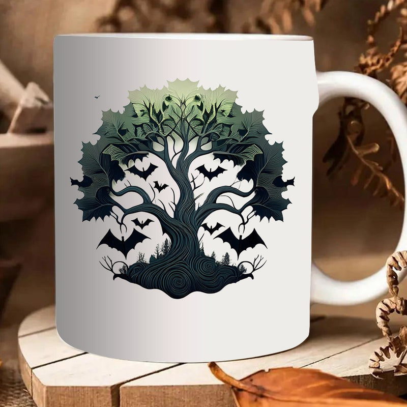 Tailorly White Ceramic 11 oz Mug - mysterious tree and bats