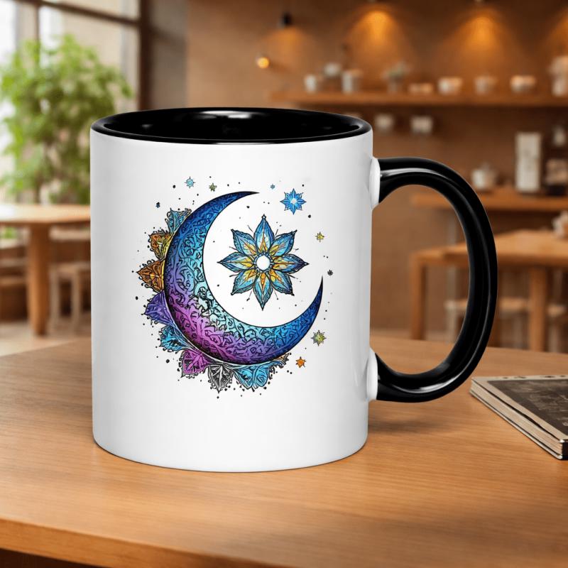 Tailorly Black Accent 11 oz Mug - bohemian mandala and star