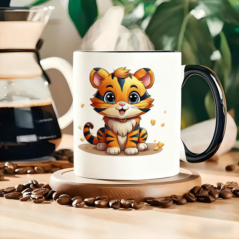 Tailorly Black Accent 11 oz Mug - a single cute tiger-themed illustration