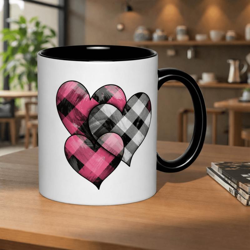 Tailorly Black Accent 11 oz Mug - heart pattern