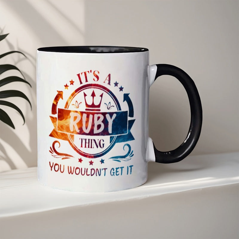 Tailorly Black Accent 11 oz Mug - 1pc 11oz ruby thing ceramic coffee mug for restaurant and business ideal gift for termos termicos frio y caliente