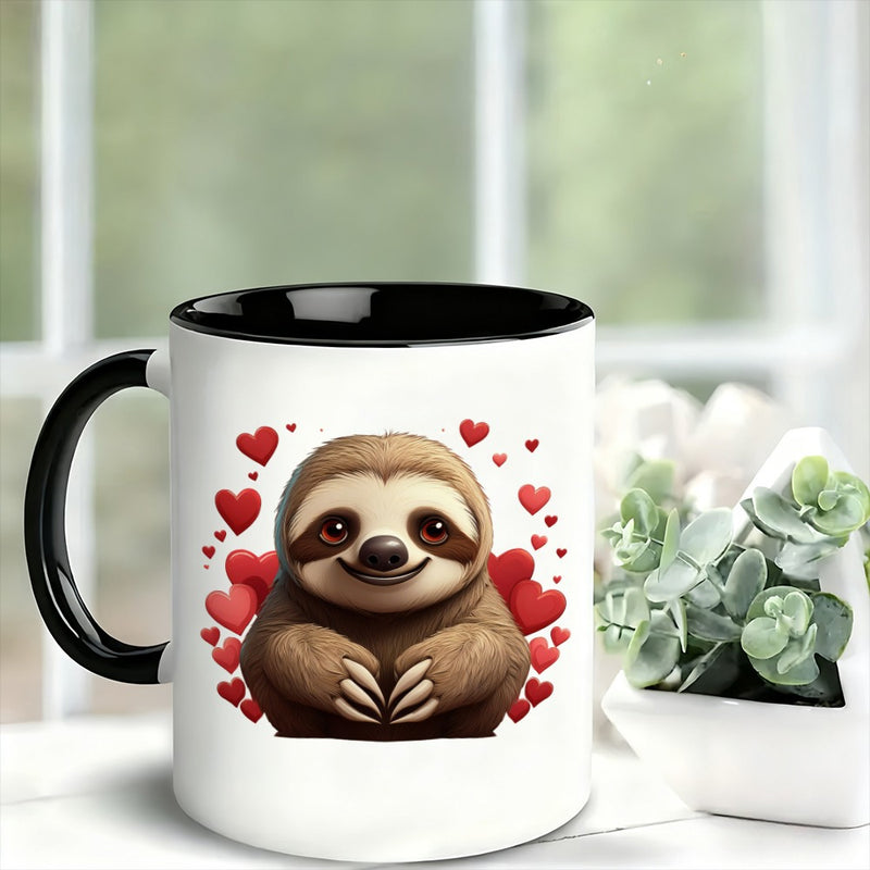 Tailorly Black Accent 11 oz Mug - a sloth with hearts