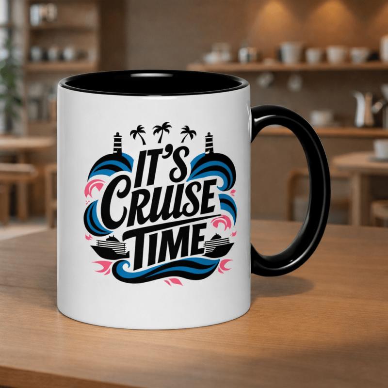 Tailorly Black Accent 11 oz Mug - palm trees waves ships