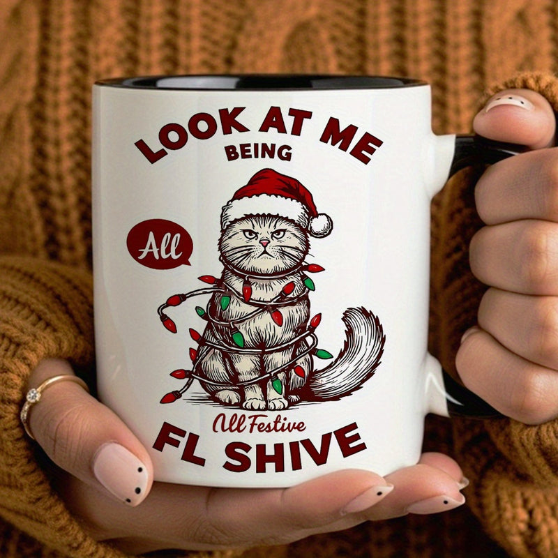 Tailorly Black Accent 11 oz Mug - funny christmas text with ginger tabby cat