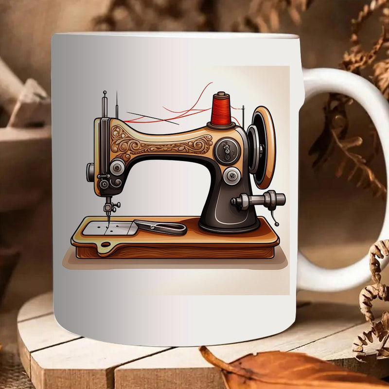 Tailorly White Ceramic 11 oz Mug - vintage sewing coffee mug classic craft pattern