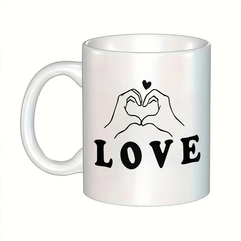 Tailorly White Ceramic 11 oz Mug - hands making heart