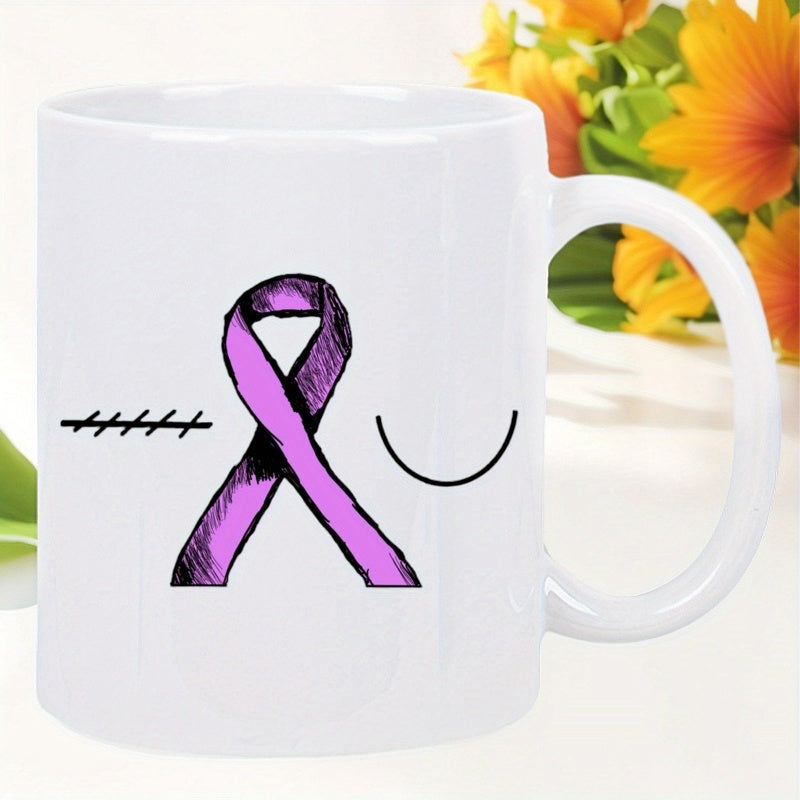 Tailorly White Ceramic 11 oz Mug - breast awareness symbol donation inspirational support message