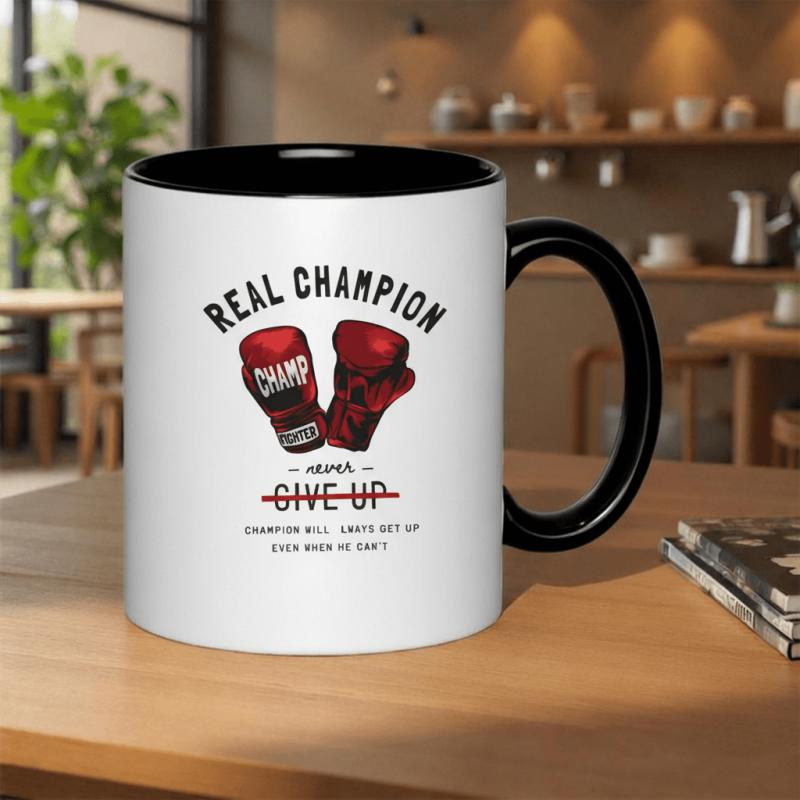 Tailorly Black Accent 11 oz Mug - motivational quote "a true never surrenders"