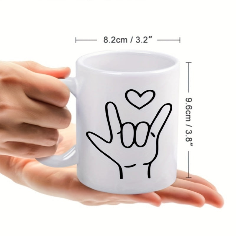 Tailorly White Ceramic 11 oz Mug - iconic symbol i love you gesture hand