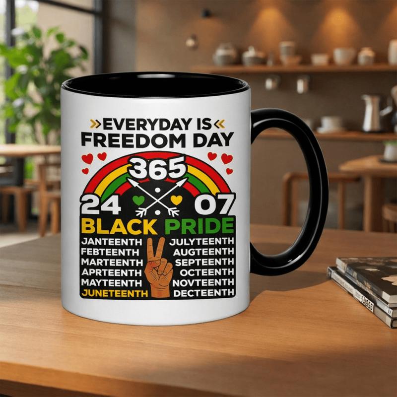 Tailorly Black Accent 11 oz Mug - black pride 365 days juneteenth celebration