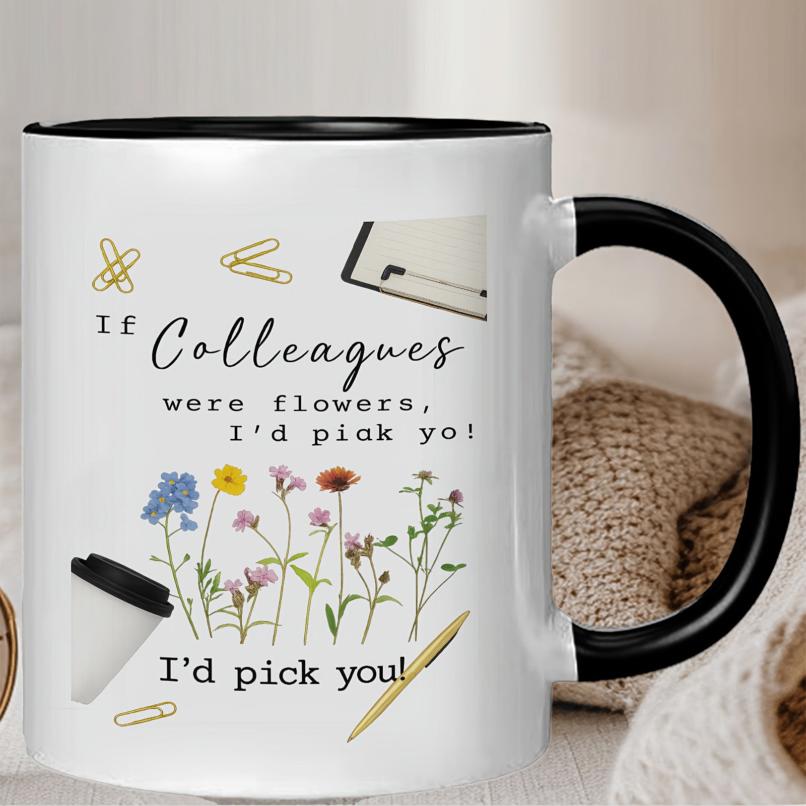 Tailorly Black Accent 11 oz Mug - floral office colleagues flowers book page style patterns