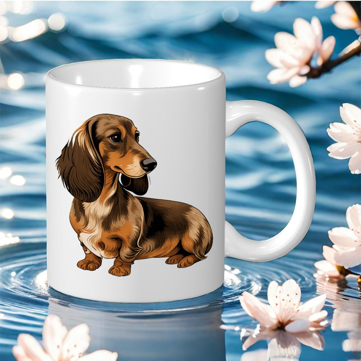 Tailorly White Ceramic 11 oz Mug - cute long eared dachshund