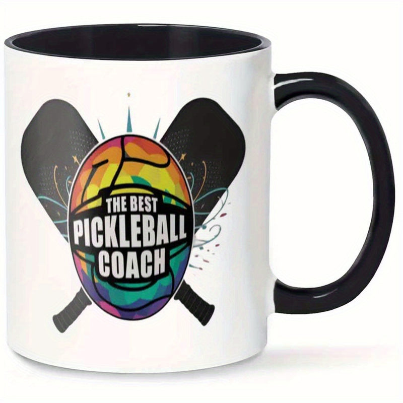 Tailorly Black Accent 11 oz Mug - the best pickleball， vibrant rainbow， paddles