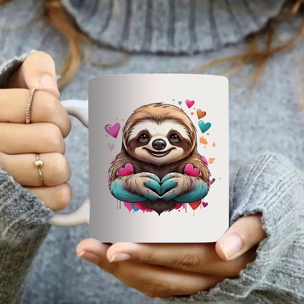Tailorly White Ceramic 11 oz Mug - a single mug featuring an adorable sloth design with a heart ideal for coffee and tea enthusiasts this a wonderful