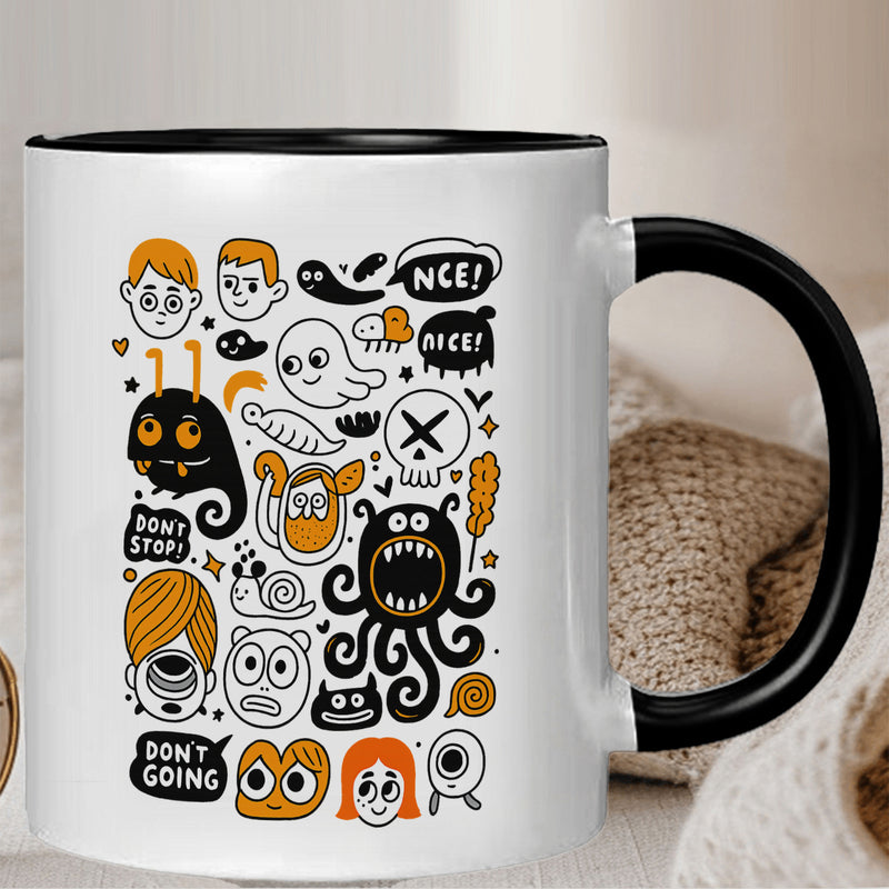 Tailorly Black Accent 11 oz Mug - ghosts and monsters