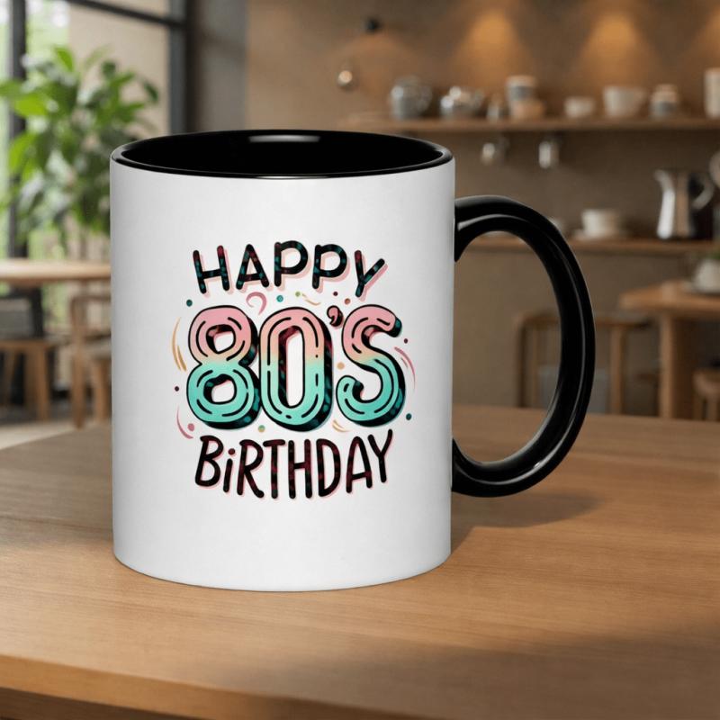 Tailorly Black Accent 11 oz Mug - an 80th birthday with a retro 1980s themed design