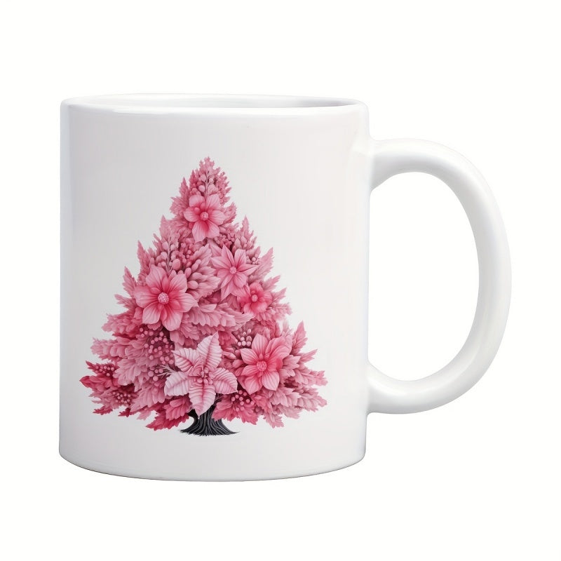 Tailorly White Ceramic 11 oz Mug - elegant pink floral and snowy branches