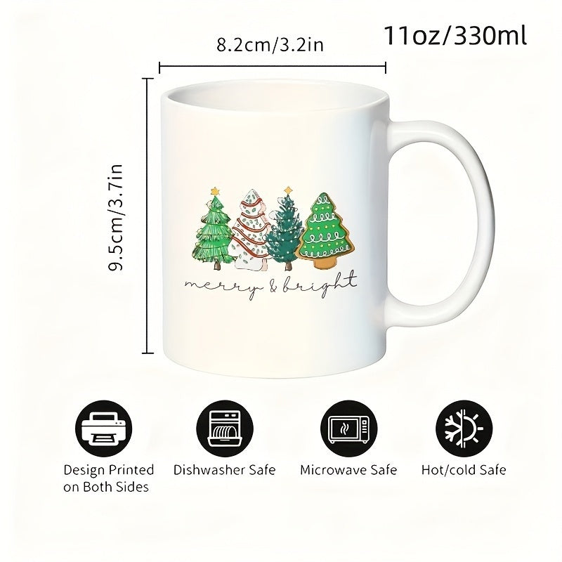 Tailorly White Ceramic 11 oz Mug - merry bright slogan with festive elements