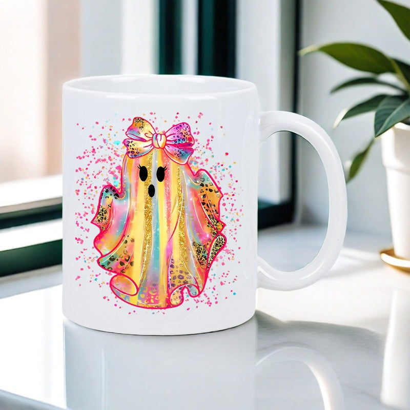 Tailorly White Ceramic 11 oz Mug - ghost shimmering rainbow