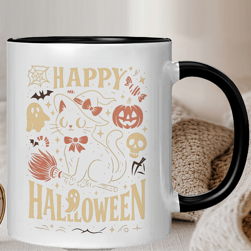 Tailorly Black Accent 11 oz Mug - halloween themed， cat patterns