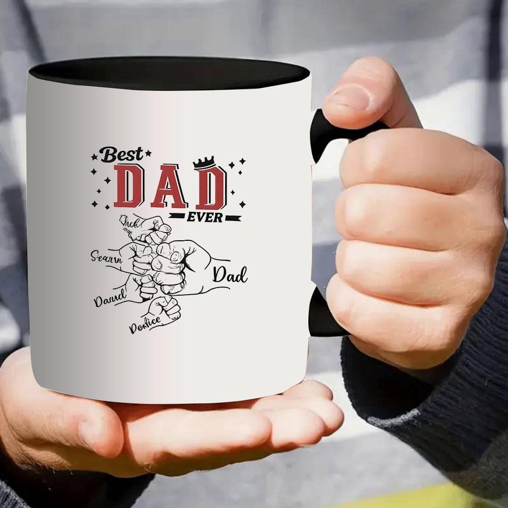 Tailorly Black Accent 11 oz Mug - family bump text "one mug for coffee gift for the best dad" personalized Father's Day present