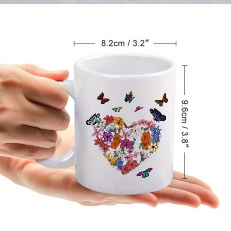 Tailorly White Ceramic 11 oz Mug - flowers and butterflies