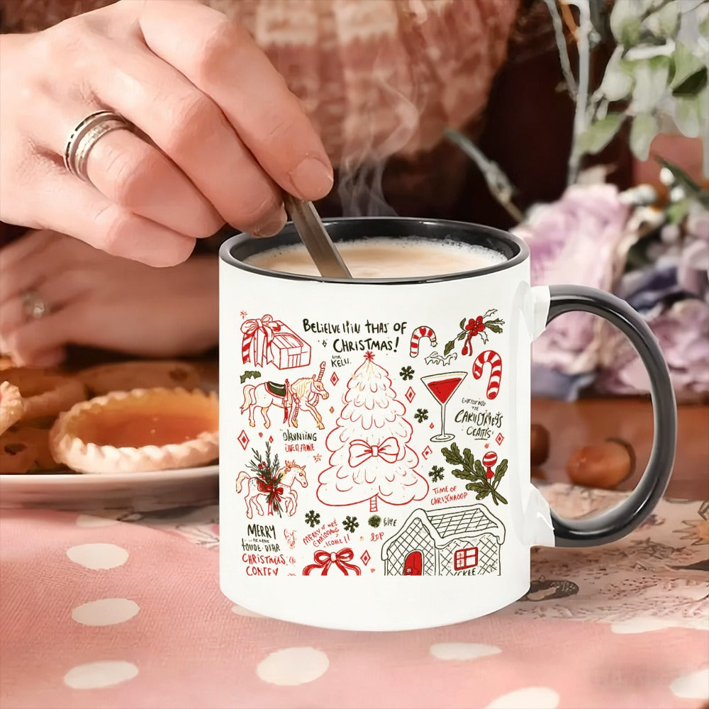 Tailorly Black Accent 11 oz Mug - christmas tree candy cane horse