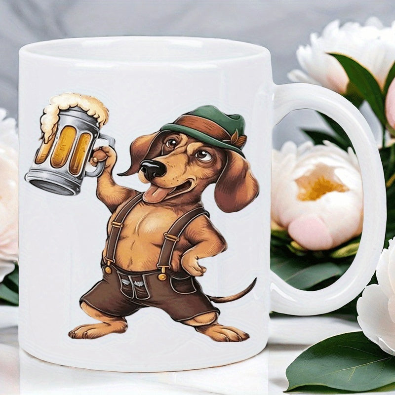 Tailorly White Ceramic 11 oz Mug - 1pc funny dachshund in ceramic mug oktoberfest themed beer cup suitable for beer parties themed events gift hand