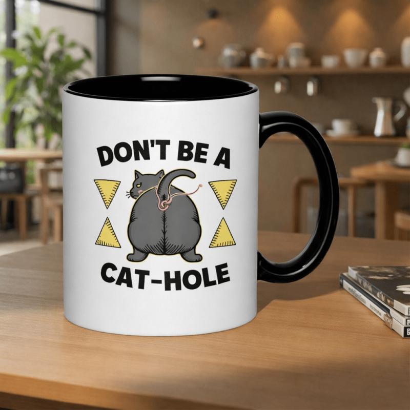 Tailorly Black Accent 11 oz Mug - cat hole