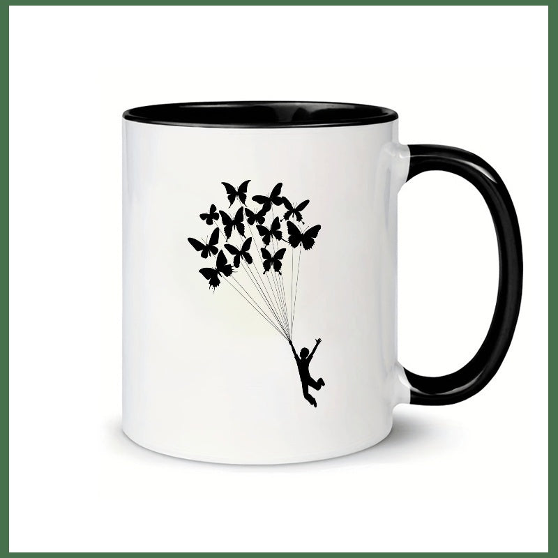 Tailorly Black Accent 11 oz Mug - parachutist butterflies